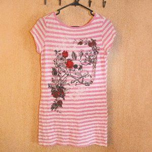 Women's Vintage Hot Topic Scene Pink & White Graphic Skull T-Shirt